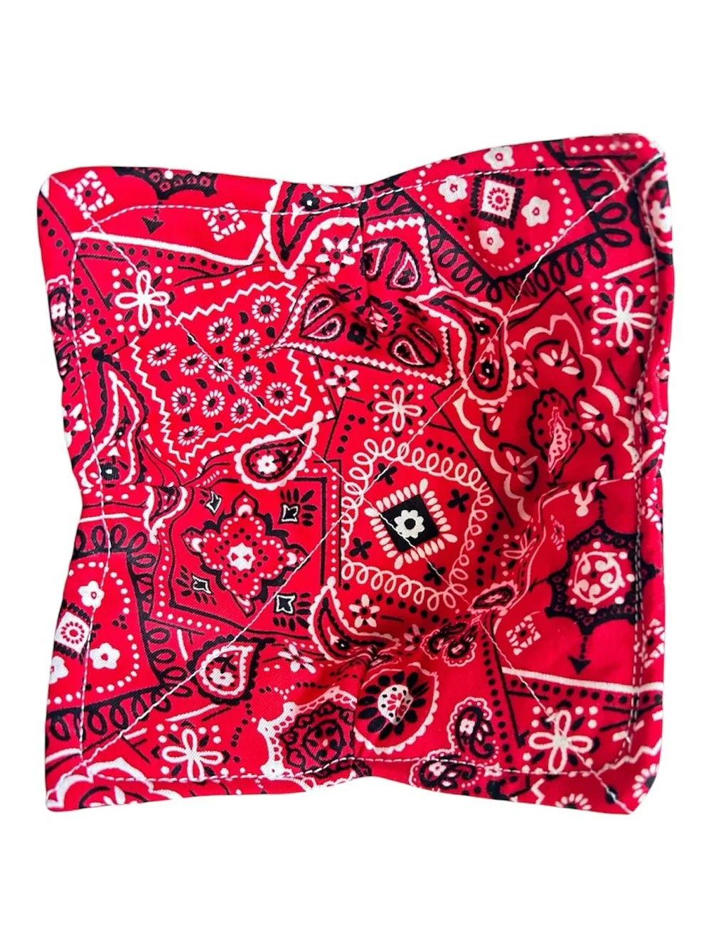 Hand Crafted Red Bandana Microwave Small Bowl Cozy 100% Cotton
